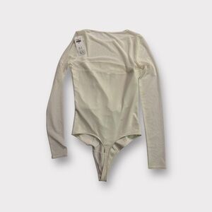 Abercrombie & Fitch White Mesh Long Sleeve Bodysuit